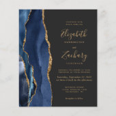 Budget Navy Blue Agate Dark Wedding Invitation (Voorkant)