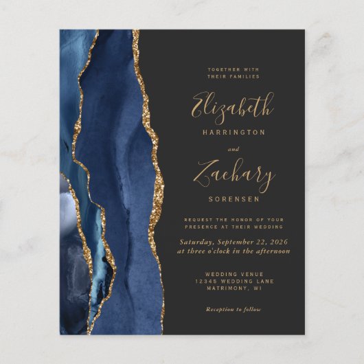 Budget Navy Blue Agate Dark Wedding Invitation (Voorkant)