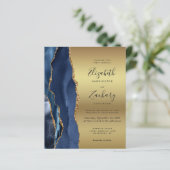 Budget Navy Blue Agate Gold Glam Wedding Uitnodigi (Staand voorkant)