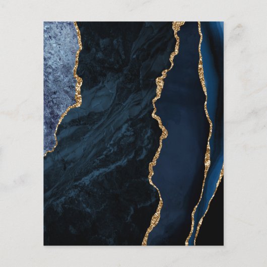 Budget Navy Blue Agate Gold Glam Wedding Uitnodigi (Achterkant)