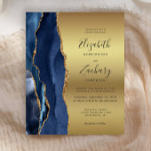 Budget Navy Blue Agate Gold Glam Wedding Uitnodigi