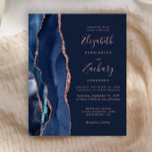 Budget Navy Blue Agate Roos Gold Wedding Invite