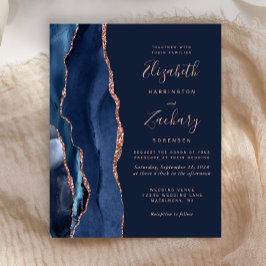 Budget Navy Blue Agate Roos Gold Wedding Invite