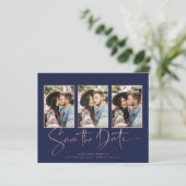 BUDGET Navy Blue Art Deco Roos Gold Save the Date (Staand voorkant)