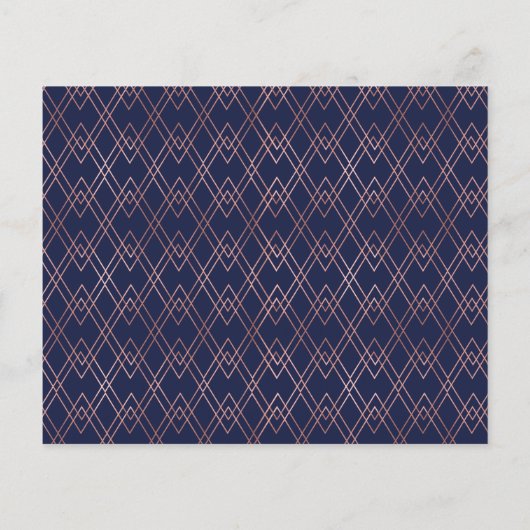 BUDGET Navy Blue Art Deco Roos Gold Save the Date (Achterkant)