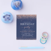 Budget Navy Blue Birthday Roos Gold Pink Glitter Flyer (Enkel)