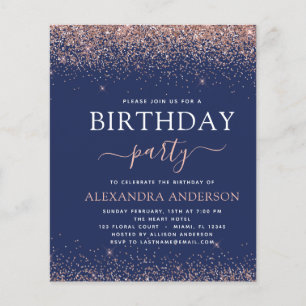 Budget Navy Blue Birthday Roos Gold Pink Glitter Flyer