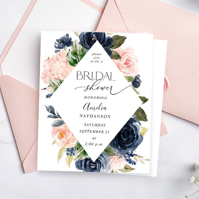 Budget Navy Blue & Blush Pink Floral Vrijgezellenf (Creator heeft geüpload)
