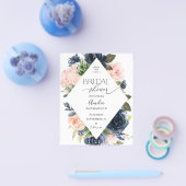 Budget Navy Blue & Blush Pink Floral Vrijgezellenf Flyer (Enkel)