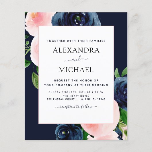 Budget Navy Blue Blush Pink Floral Wedding (Voorkant)