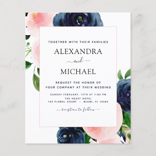 Budget Navy Blue Blush Pink Floral Wedding (Voorkant)
