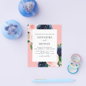 Budget Navy Blue Blush Pink Floral Wedding Flyer (Enkel)