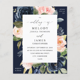 Budget Navy Blue & Blush Pink Floral Wedding Herfs Flyer