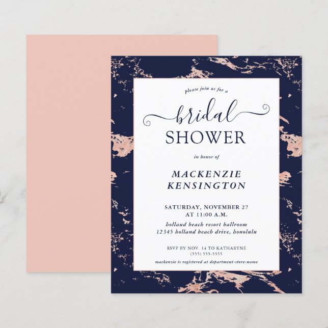 Budget Navy Blue Blush Pink Marble Vrijgezellenfee (Voorkant / Achterkant)