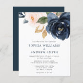 Budget Navy Blue & Blush Pink Wedding Invitation (Voorkant / Achterkant)