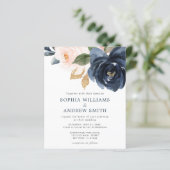 Budget Navy Blue & Blush Pink Wedding Invitation (Staand voorkant)