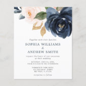 Budget Navy Blue & Blush Pink Wedding Invitation (Voorkant)