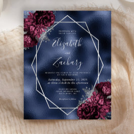 Budget Navy Blue Bourgondië Zilveren Bloemen Huwel