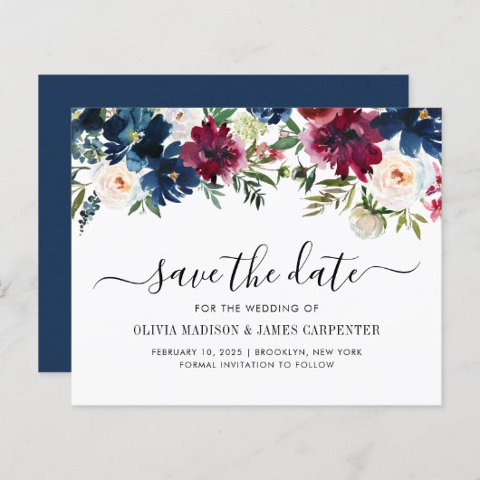 Budget Navy Blue Burgundy Red Floral sparen de dat (Voorkant / Achterkant)