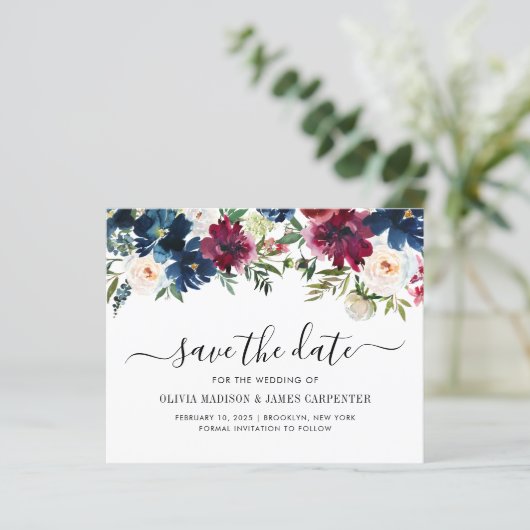 Budget Navy Blue Burgundy Red Floral sparen de dat (Staand voorkant)