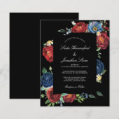 Budget Navy Blue Burgundy Red Wedding Invitation (Voorkant / Achterkant)