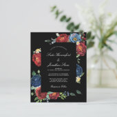 Budget Navy Blue Burgundy Red Wedding Invitation (Staand voorkant)