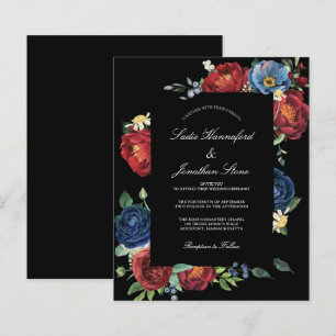 Budget Navy Blue Burgundy Red Wedding Invitation