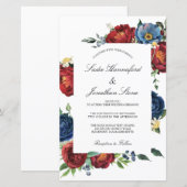 Budget Navy Blue Burgundy Red Wedding Invitation (Voorkant / Achterkant)