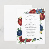 Budget Navy Blue Burgundy Red Wedding Invitation (Voorkant / Achterkant)