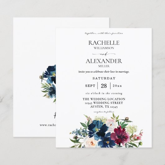 Budget Navy Blue, Burgundy & White Floral Wedding (Voorkant / Achterkant)
