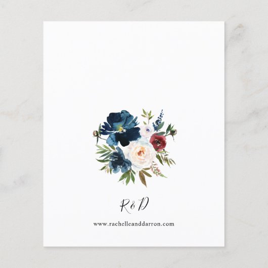 Budget Navy Blue, Burgundy & White Floral Wedding Flyer (Achterkant)