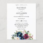 Budget Navy Blue, Burgundy & White Floral Wedding Flyer (Voorkant)