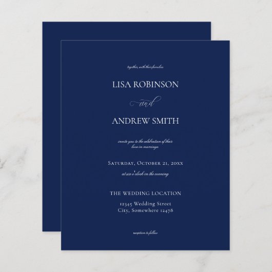 Budget Navy Blue Calligraphy Wedding (Voorkant / Achterkant)