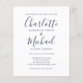 Budget Navy Blue Chic Script Trouw Uitnodiging (Voorkant)