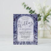 Budget Navy Blue Damask Arch Wedding Uitnodiging (Staand voorkant)