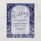 Budget Navy Blue Damask Arch Wedding Uitnodiging (Voorkant)