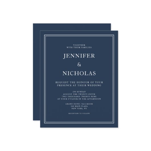 Budget Navy Blue Elegant Formal Wedding (Voorkant / Achterkant in situ)