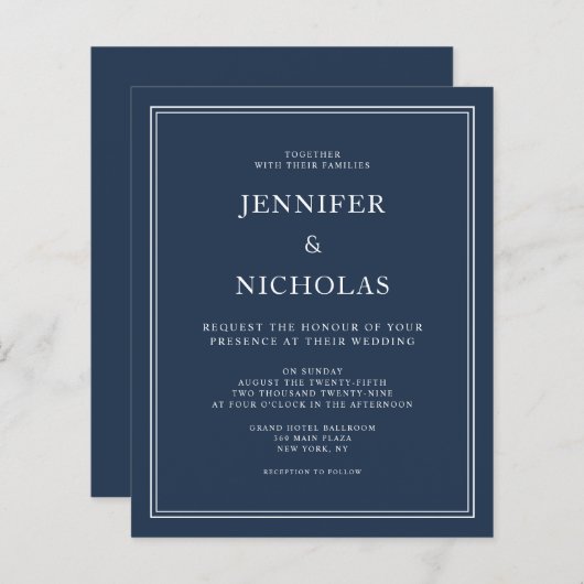 Budget Navy Blue Elegant Formal Wedding (Voorkant / Achterkant)