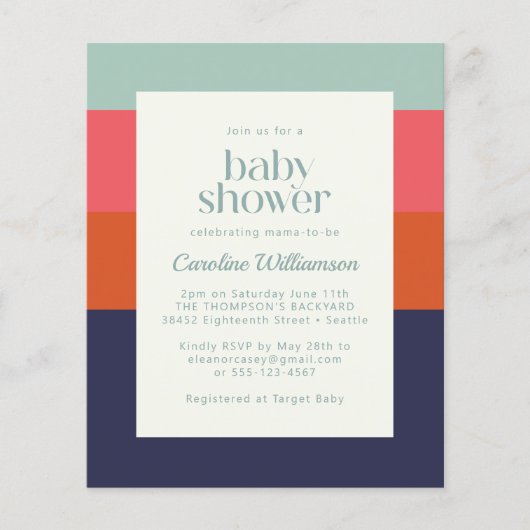 Budget Navy Blue en Red Stripes Chic Baby shower (Voorkant)