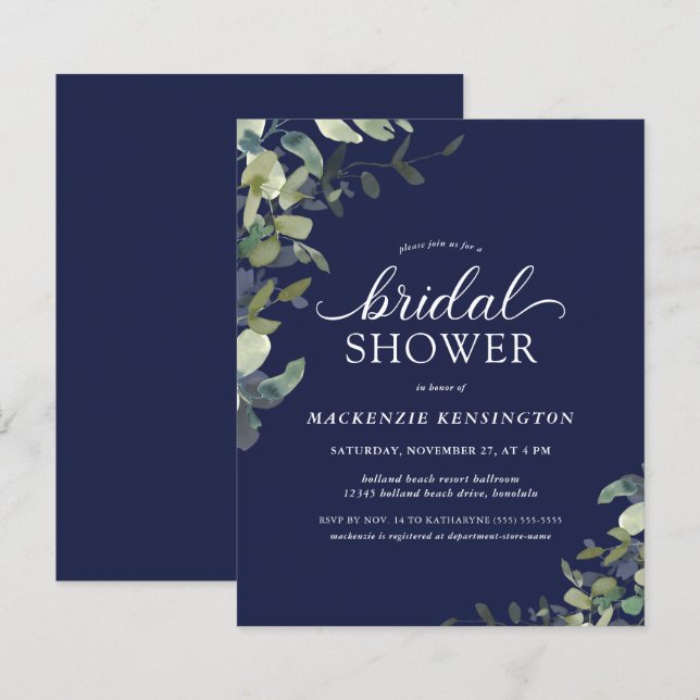 Budget Navy Blue Eucalyptus Vrijgezellenfeest (Voorkant / Achterkant)