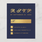 Budget Navy Blue Faux Gold Script Weddenschap RSVP (Voorkant)