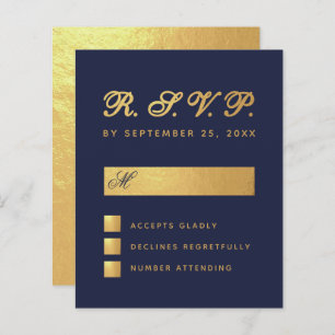 Budget Navy Blue Faux Gold Script Weddenschap RSVP