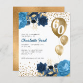 Budget Navy Blue Floral Gold ballonvaarding Birthd (Voorkant / Achterkant)