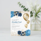 Budget Navy Blue Floral Gold ballonvaarding Birthd (Staand voorkant)