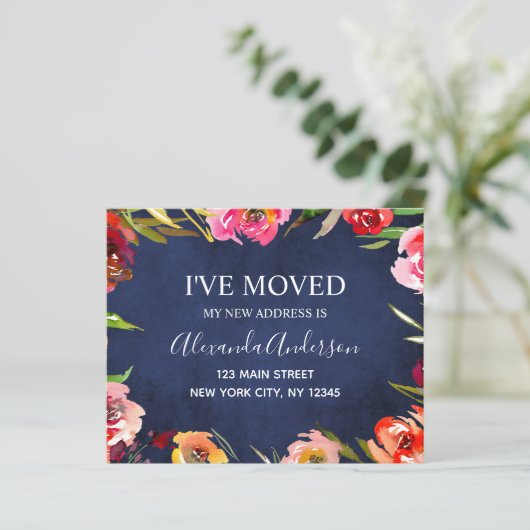 Budget Navy Blue Floral Moving Announge (Staand voorkant)