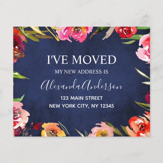 Budget Navy Blue Floral Moving Announge (Voorkant)