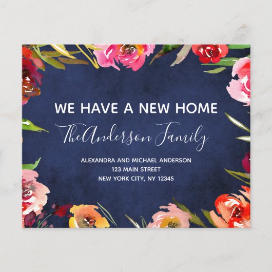 Budget Navy Blue Floral Moving Announge Flyer (Voorkant)