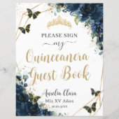 Budget Navy Blue Floral Quinceanera 16 Gastboek (Achterkant)