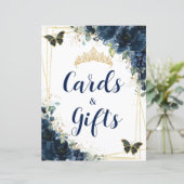 Budget Navy Blue Floral Quinceañera Kaart & Gesche (Staand voorkant)