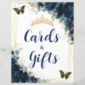 Budget Navy Blue Floral Quinceañera Kaart & Gesche (Voorkant)